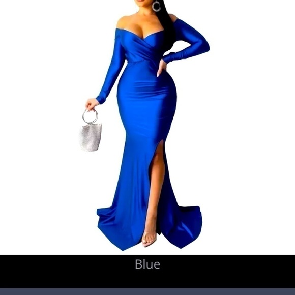 Copy - 𝅺OFF shoulder mermaid,long sleeves max dress polyester spandex. - Picture 1 of 3